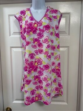 Betsey Johnson floral rose blossom pink hooded terry cover-up dress.